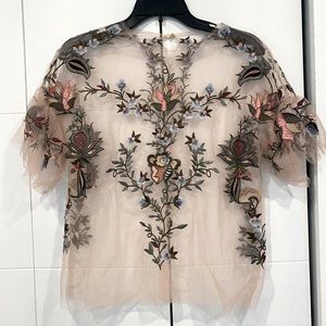 Zara Pink Embroidered Mesh Blouse S
